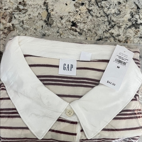 GAP Tops - Women’s Cream and Maroon Striped Long Sleeve Rugby Shirt